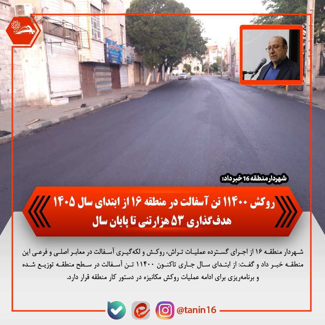 روکش ۱۱۴۰۰ تن آسفالت در منطقه ۱۶ از ابتدای سال ۱۴۰۵ / هدفگذاری ۵۳ هزار تنی تا پایان سال – جمهور نیوز